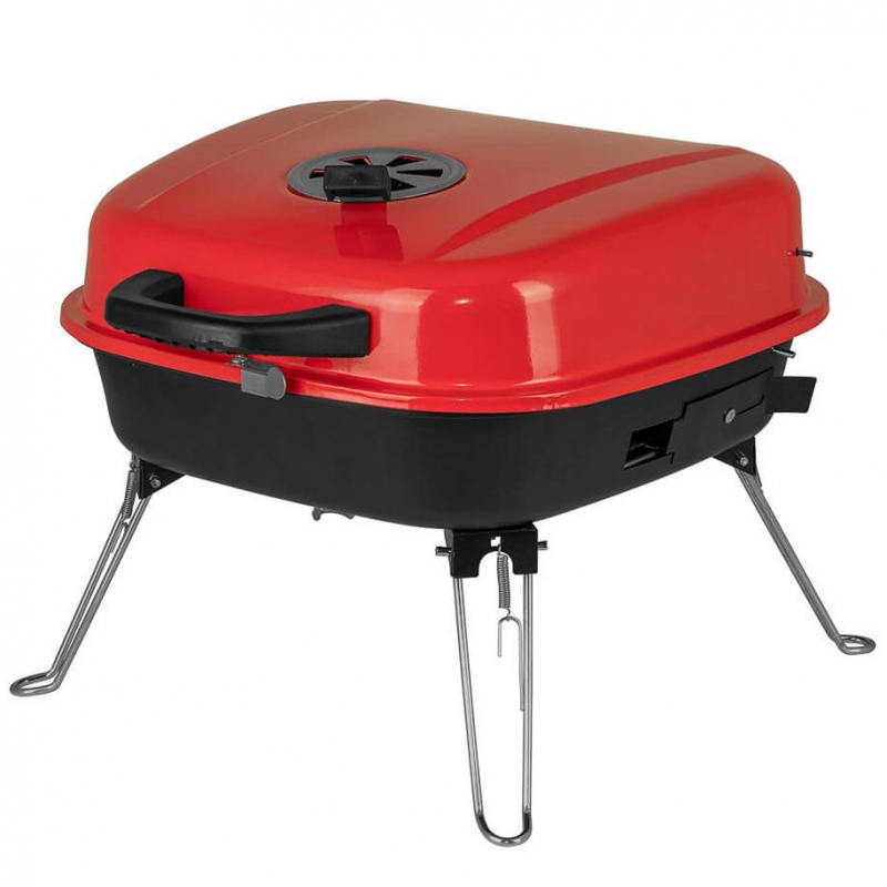 Барбекю на дървени въглища Muhler 1003819, 41х41х40 см, Поцинкована скара, Капак, Червен