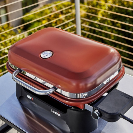 Електрическо барбекю Weber Lumin Compact WB91040979DL, 2200W, 315C MAX, Емайлирани с порцелан чугунени скари, Червен