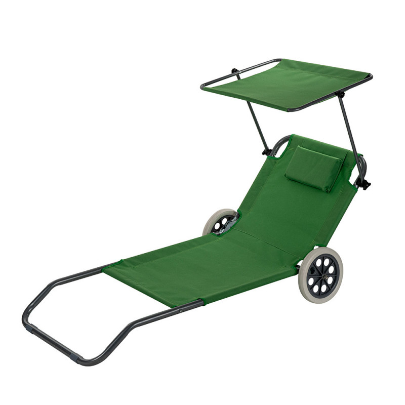 Комплект 4 бр шезлонг със сенник Muhler 1005988, 147х52х24 см, До 90 кг, Сгъваем, Колелца, Зелен