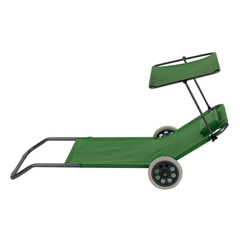 Комплект 4 бр шезлонг със сенник Muhler 1005988, 147х52х24 см, До 90 кг, Сгъваем, Колелца, Зелен