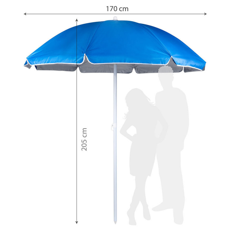 Плажен чадър Muhler 2111, 170x205 см, UV защита, Стоманена рамка, Регулируем наклон, Син