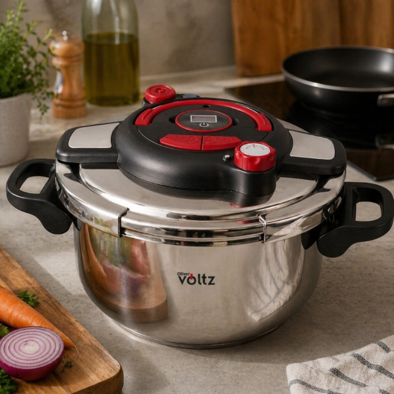 Тенджера под налягане Oliver Voltz OV51311B9, 9 л, До 100 kPa, Предпазен клапан, Индукция, Неръждаема стомана, Инокс
