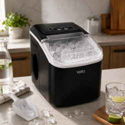 Ледогенератор Oliver Voltz OV51447E, 120W, 0.8 л, 12 кг/24 ч, R600a, Самопочистване, Сензорно управление, Черен