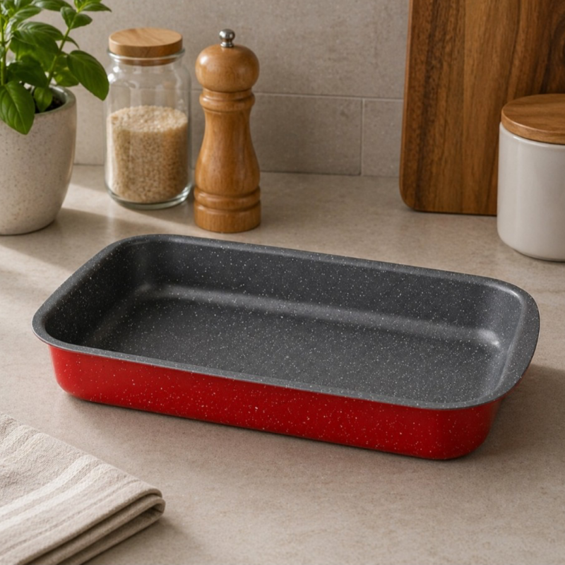 Тава за печене Oliver Voltz Florence OV51222B30S, 30x22x5.4 см, Мраморно покритие, Без PFOA, Червен