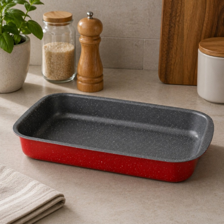 Тава за печене Oliver Voltz Florence OV51222B30S, 30x22x5.4 см, Мраморно покритие, Без PFOA, Червен