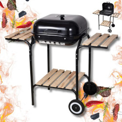 Барбекю на дървени въглища Kinghoff KH 2034, Вентилационна система, Дървени рафтове, Колелца, Стомана, Черен