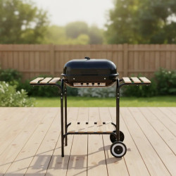 Барбекю на дървени въглища Kinghoff KH 2034, Вентилационна система, Дървени рафтове, Колелца, Стомана, Черен