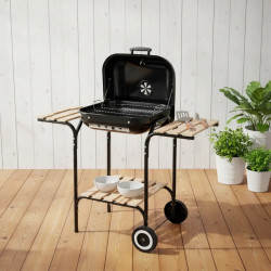 Барбекю на дървени въглища Kinghoff KH 2034, Вентилационна система, Дървени рафтове, Колелца, Стомана, Черен