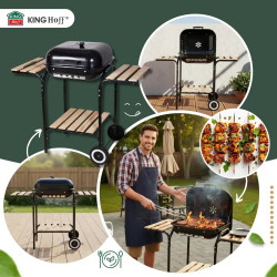 Барбекю на дървени въглища Kinghoff KH 2034, Вентилационна система, Дървени рафтове, Колелца, Стомана, Черен