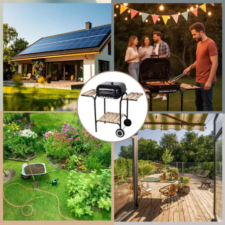 Барбекю на дървени въглища Kinghoff KH 2034, Вентилационна система, Дървени рафтове, Колелца, Стомана, Черен