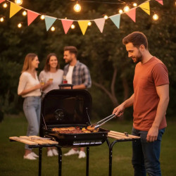 Барбекю на дървени въглища Kinghoff KH 2034, Вентилационна система, Дървени рафтове, Колелца, Стомана, Черен