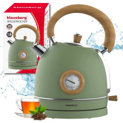 Електрическа кана-чайник Klausberg KB 9008, 2200W, 1.8 л, 360° основа, Индикатор ниво вода, Термометър, Зелен