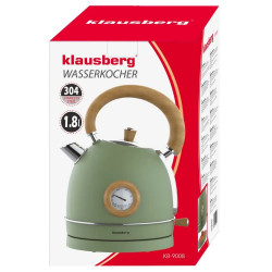 Електрическа кана-чайник Klausberg KB 9008, 2200W, 1.8 л, 360° основа, Индикатор ниво вода, Термометър, Зелен