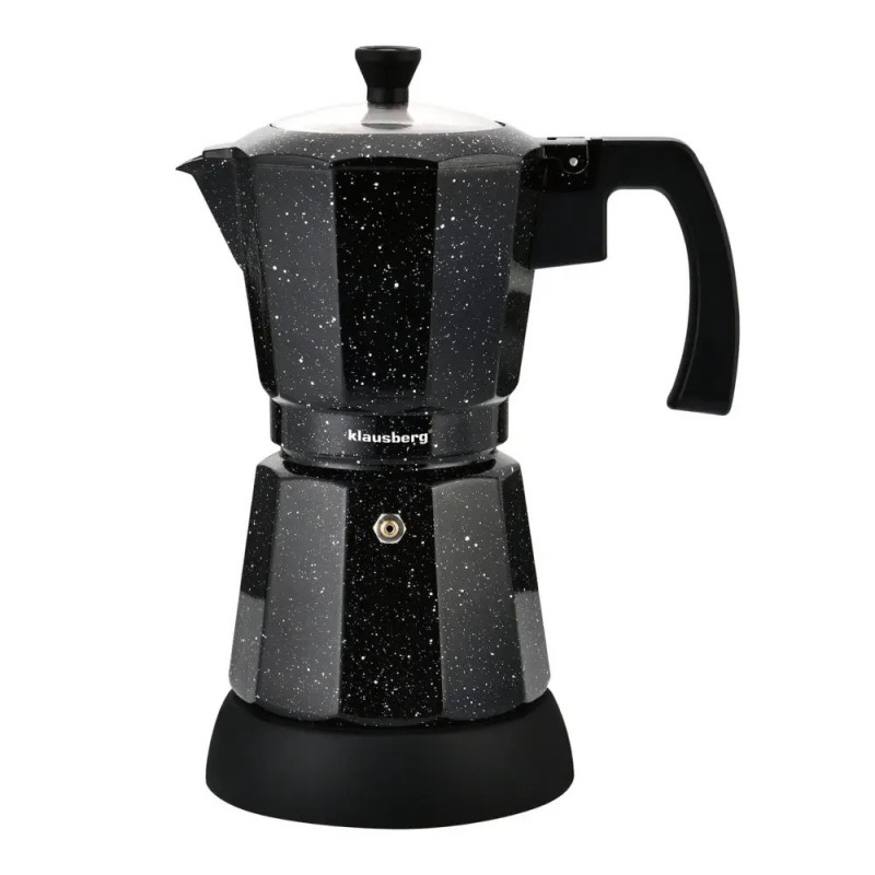 Електрическа кубинска кафеварка Klausberg KB 7998, 500W, 6 чаши, Вграден нагревател, Предпазен клапан, Черен мрамор