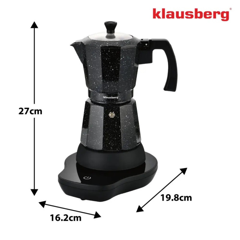 Електрическа кубинска кафеварка Klausberg KB 7998, 500W, 6 чаши, Вграден нагревател, Предпазен клапан, Черен мрамор