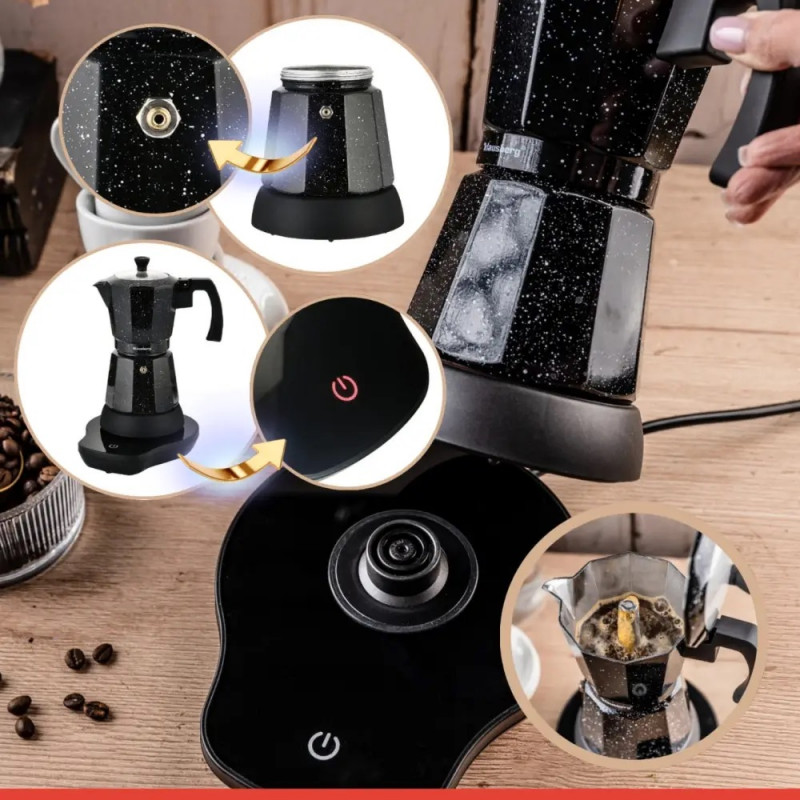 Електрическа кубинска кафеварка Klausberg KB 7998, 500W, 6 чаши, Вграден нагревател, Предпазен клапан, Черен мрамор