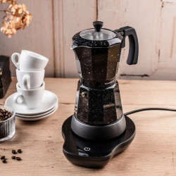 Електрическа кубинска кафеварка Klausberg KB 7998, 500W, 6 чаши, Вграден нагревател, Предпазен клапан, Черен мрамор