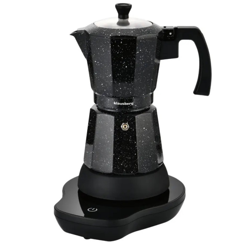 Електрическа кубинска кафеварка Klausberg KB 7998, 500W, 6 чаши, Вграден нагревател, Предпазен клапан, Черен мрамор