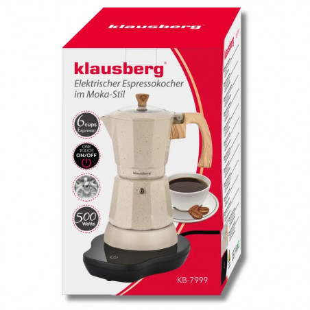 Електрическа кубинска кафеварка Klausberg KB 7999, 500W, 6 чаши, Вграден нагревател, Предпазен клапан, Бежов мрамор