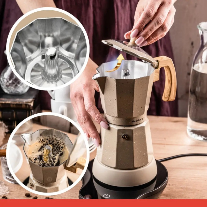 Електрическа кубинска кафеварка Klausberg KB 7999, 500W, 6 чаши, Вграден нагревател, Предпазен клапан, Бежов мрамор