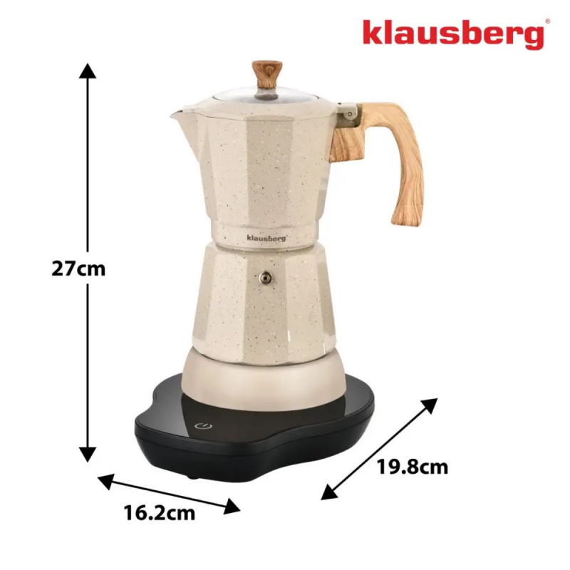 Електрическа кубинска кафеварка Klausberg KB 7999, 500W, 6 чаши, Вграден нагревател, Предпазен клапан, Бежов мрамор
