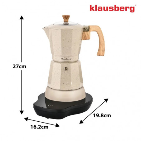 Електрическа кубинска кафеварка Klausberg KB 7999, 500W, 6 чаши, Вграден нагревател, Предпазен клапан, Бежов мрамор