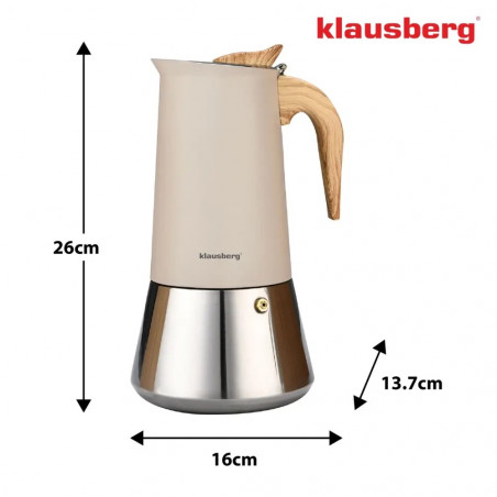 Електрическа кубинска кафеварка за еспресо Klausberg KB 7997, 600 мл, 12 чаши, Предпазен клапан, Стомана, Индукция, Бежов