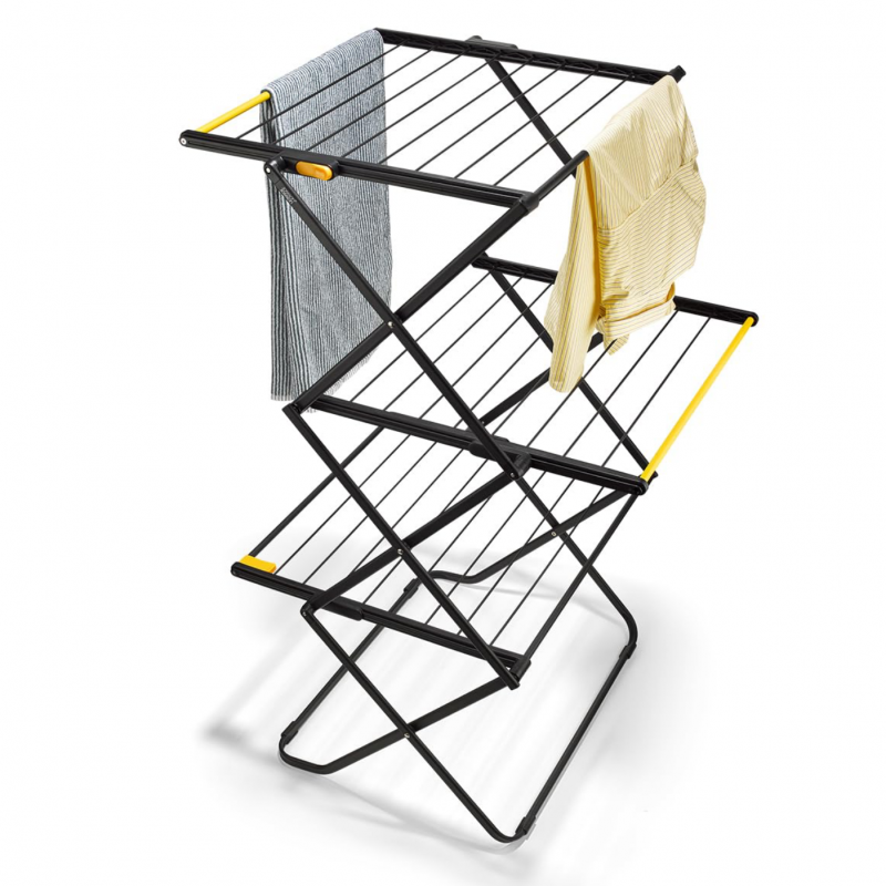 Сушилник за дрехи Joseph Joseph AirFrame™ 5000024, 16 м, 3 нива, Сгъваем, Заключващ механизъм, Удължени релси за дълги дрехи, Черен/жълт