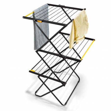 Сушилник за дрехи Joseph Joseph AirFrame™ 5000024, 16 м, 3 нива, Сгъваем, Заключващ механизъм, Удължени релси за дълги дрехи, Черен/жълт