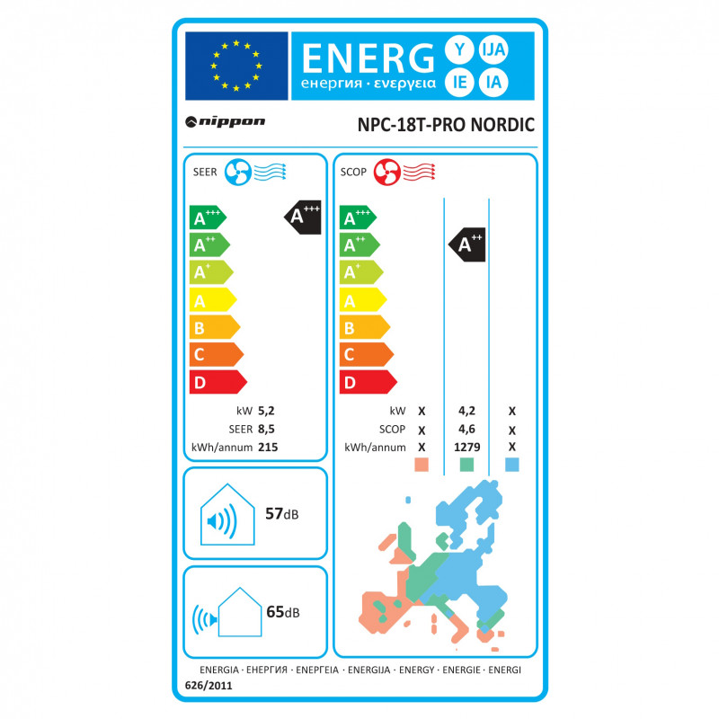 Инверторен климатик Nippon NPC 18 T-PRO NORDIC, 18000 BTU, 35 м2, A+++/A++, R-32, Бял
