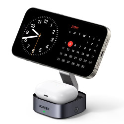 Индукционно безжично зарядно 3в1 UGREEN W526, Макс мощност 25W, MagSafe, 7.5W/iOs, USB-C, Черен
