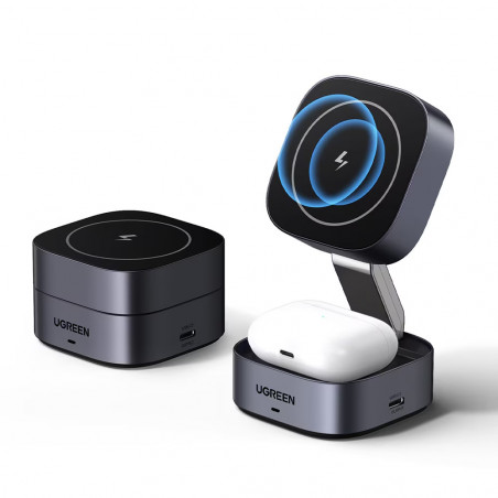 Индукционно безжично зарядно 3в1 UGREEN W526, Макс мощност 25W, MagSafe, 7.5W/iOs, USB-C, Черен