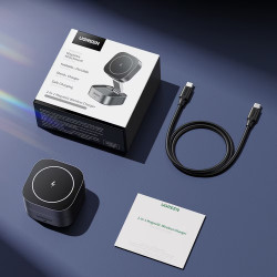 Индукционно безжично зарядно 3в1 UGREEN W526, Макс мощност 25W, MagSafe, 7.5W/iOs, USB-C, Черен