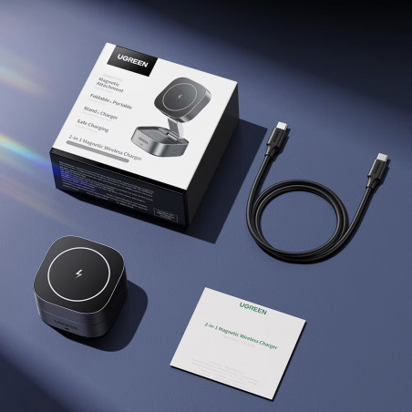 Индукционно безжично зарядно 3в1 UGREEN W526, Макс мощност 25W, MagSafe, 7.5W/iOs, USB-C, Черен