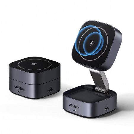 Индукционно безжично зарядно 3в1 UGREEN W526, Макс мощност 25W, MagSafe, 7.5W/iOs, USB-C, Черен