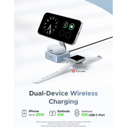 Безжично зарядно 2в1 UGREEN W752, Макс мощност 35W, MagFlow 25W Qi2, USB-C, Черен
