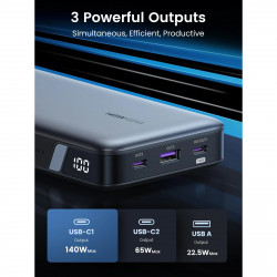 Преносима батерия UGREEN PB205, 25000mAh, PD 3.1 145W, LED дигитален екран, Подходящ за пътуване в самолет, USB-C, Сив