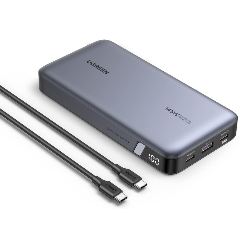 Преносима батерия UGREEN PB205, 25000mAh, PD 3.1 145W, LED дигитален екран, Подходящ за пътуване в самолет, USB-C, Сив