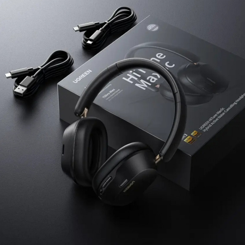 Безжични слушалки UGREEN HiTune ANC Max5c HP203, До 75 часа, Spatial Audio, Hi-Res, Хибридна шумоизолация ANC, Сгъваеми, Черен