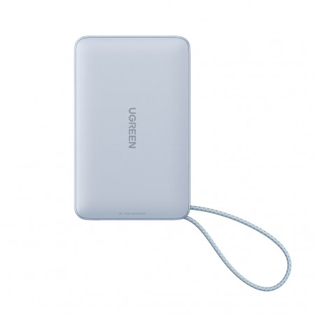 Преносима батерия UGREEN PB773, 10000mAh, PD 30W, Qi2 25W, Magflow, Цифров LED дисплей, Вграден кабел, USB-C, Син