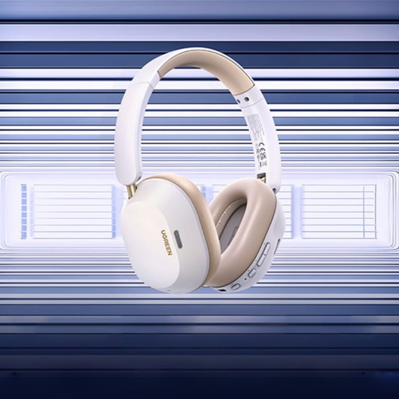 Безжични слушалки UGREEN HiTune ANC Max5c HP203, До 75 часа, Spatial Audio, Hi-Res, Хибридна шумоизолация ANC, Сгъваеми, Бял