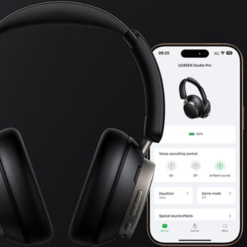 Безжични слушалки UGREEN ANC HP206 StudioРro, До 120 часа, Hi-Res, LDAC, Spatial Audio, Game Mode, 8 EQ режима, Бързо зареждане, Черен