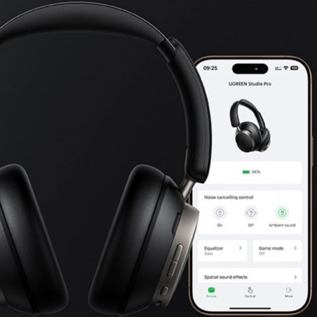 Безжични слушалки UGREEN ANC HP206 StudioРro, До 120 часа, Hi-Res, LDAC, Spatial Audio, Game Mode, 8 EQ режима, Бързо зареждане, Черен