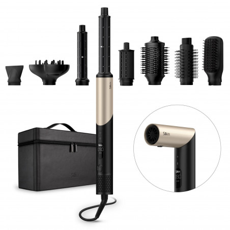 Уред за стилизиране и сушене 8в1 Silk'n SilkyAir Flex SIF8PE1001, 1300W, Автоматично къдрене и контрол на темп, 39-90°C, 3 скорости, Самопочистване, Йонизация, Черен/златист