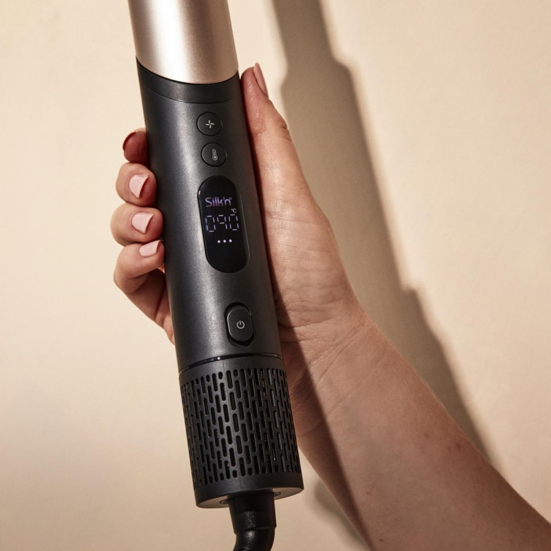 Уред за стилизиране и сушене 8в1 Silk'n SilkyAir Flex SIF8PE1001, 1300W, Автоматично къдрене и контрол на темп, 39-90°C, 3 скорости, Самопочистване, Йонизация, Черен/златист