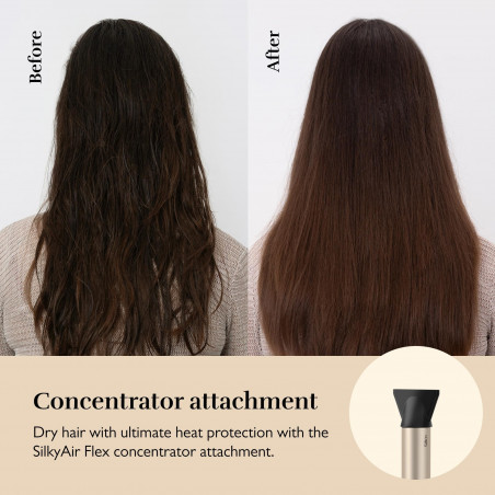 Уред за стилизиране и сушене 8в1 Silk'n SilkyAir Flex SIF8PE1001, 1300W, Автоматично къдрене и контрол на темп, 39-90°C, 3 скорости, Самопочистване, Йонизация, Черен/златист