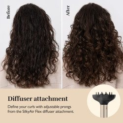 Уред за стилизиране и сушене 8в1 Silk'n SilkyAir Flex SIF8PE1001, 1300W, Автоматично къдрене и контрол на темп, 39-90°C, 3 скорости, Самопочистване, Йонизация, Черен/златист