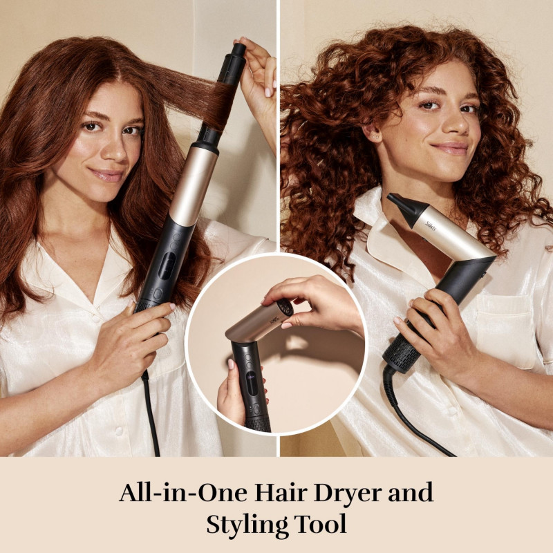 Уред за стилизиране и сушене 8в1 Silk'n SilkyAir Flex SIF8PE1001, 1300W, Автоматично къдрене и контрол на темп, 39-90°C, 3 скорости, Самопочистване, Йонизация, Черен/златист