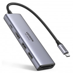 Докинг станция 6в1 UGREEN CM511, PD 100W, USB-C към 3x USB-A/1xHDMI/1xSD/1xMicroSD, До 4K@60fps, Сив