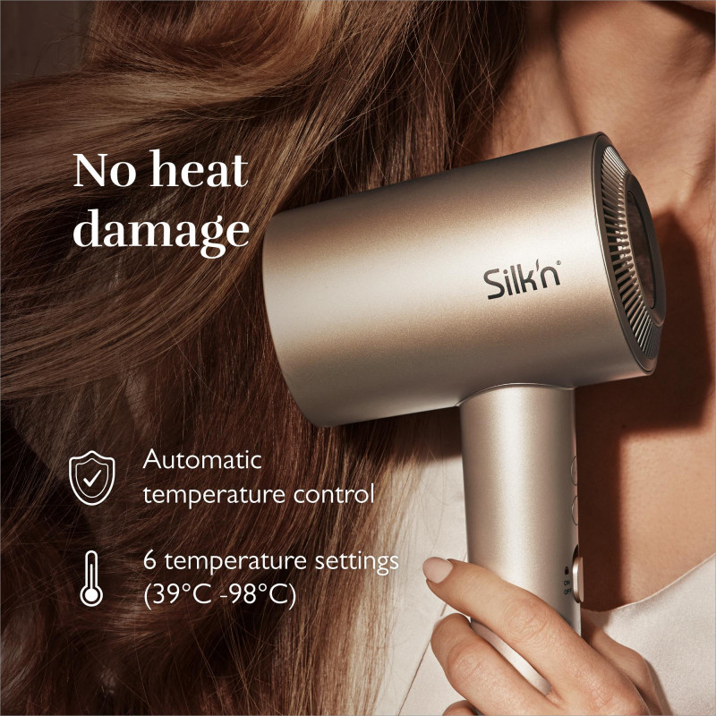 Сешоар Silk'n SilkyAir Pro HDB3PE1001, 1600W, 76 км/ч, 18 режима, Автоматичен контрол на темп, 39-98°C, Йонизация, 3 приставки, LED, Розово злато